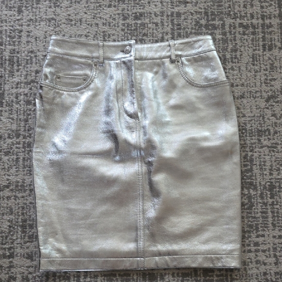 Moschino Silver Metallic RealLeather Pencil Skirt